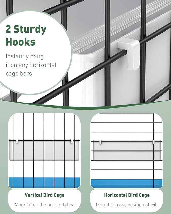 Pawfly 2 Pack Bird Feeder for Cage Hanging Plastic Feeder with Hooks Water Dispenser with Perches for Small Parakeet Cockatiel Canary Parrot