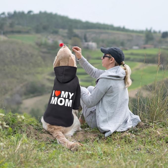 GreenJoy Dog Sweater Dog Hoodie Cold Weather Dog Coat Hooded Sweatshirt for Puppies,Cats, Small Medium Large Dogs(Small, Black (I Love My Mom))