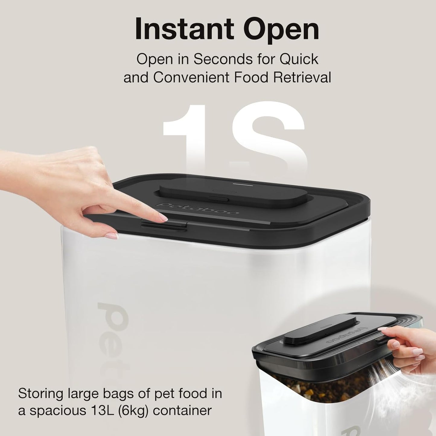 Vacuum Dog Food Storage Container, Airtight Pet Food Container, 13L Dry Pet Food Bucket for Dogs Cats Rechargeable Sealed Storage Bin with lid & Scoop