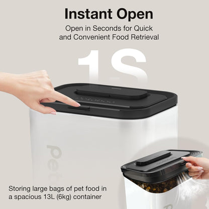 Vacuum Dog Food Storage Container, Airtight Pet Food Container, 13L Dry Pet Food Bucket for Dogs Cats Rechargeable Sealed Storage Bin with lid & Scoop