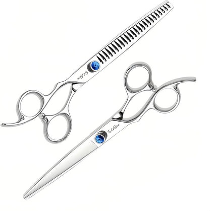 7.5in Straight Chunker Dog Grooming Scissors Set, VG10 Steel Pet Shears Kit, Professional Dog Trimming Scissors, for Rabbit Cat Face Body Hair Cutting Groomer or at Home, with Ergonomic Handle