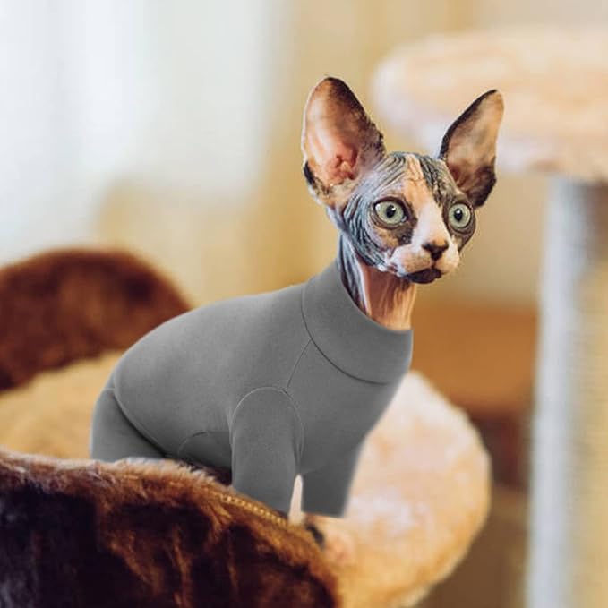ROZKITCH Cat Sweaters for Cats Only, Breathable Soft Pet Jumpers, Warm Coat with Four Legs, Lightweight Sweater T-Shirt Cat Pajamas Jumpsuit Vest Cornish Rex, Devon Rex, Peterbald Grey XS