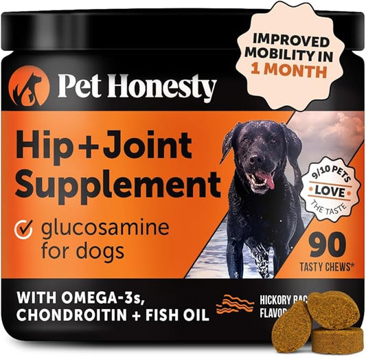 Pet Honesty Hip & Joint Health - Soft Chews for Dogs, Joint Supplement with Glucosamine Chondroitin, MSM, Turmeric, Joint Support + Mobility, May Reduce Occasional Discomfort (Bacon 90 Count)