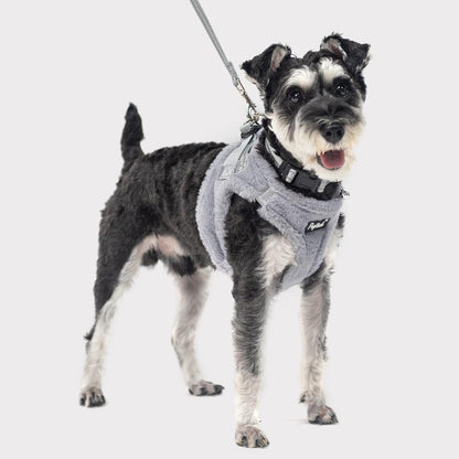 PUPTECK Adjustable Dog Harness Collar and Leash Set Step in No Pull Pet Harness for Small Medium Dogs Puppy and Cats Outdoor Walking Running, Soft Mesh Padded Reflective Vest Harnesses, Plush Grey S