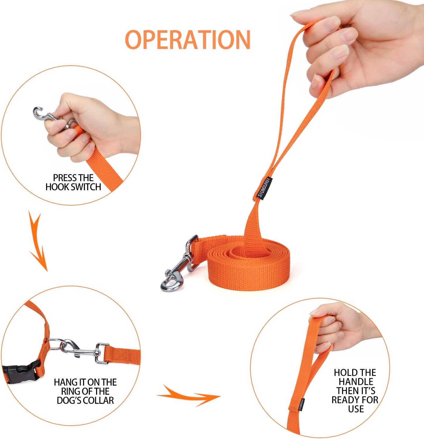 Strong Durable 6ft Nylon Dog Training Leash, 1 Inch Wide Traction Rope, for Small and Medium Dog (Orange, 6 Feet)