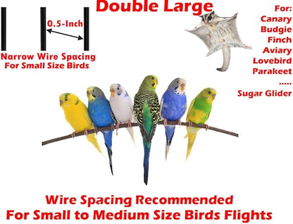 Large Double Breeding Flight Bird Wrought Iron Double Parrot Bird Cage Slide Out Center Divider Side Nesting Box Doors Cockatiel Conure Removalbe Rolling Stand