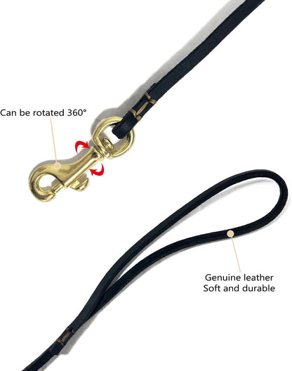 Guiding Star Leather Dog Leash 6 ft x 1/4 inch,Thin and Lightweight Leather Leashes for Small Dogs,Leather Cat Leashes for Small Cats,Soft Genuine Leather Dog Training Leashes for Petite Dogs Black