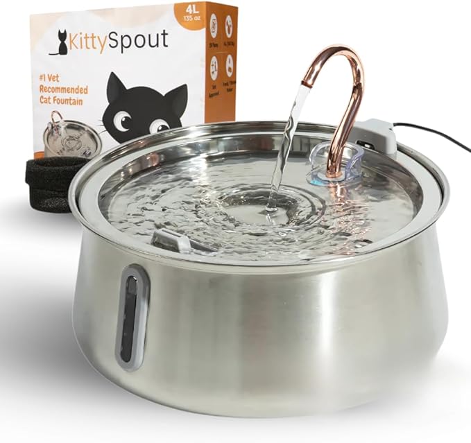 2.0 Large Capacity Stainless Steel Cat Water Fountain – 4L/135oz (Stainless Steel, 4L Corded)