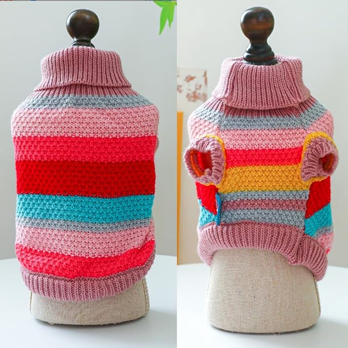 Rainbow Puppy Sweater for Small Dog Pullover Knitted Dog Sweatshirt Cable Cat Knitwear Warm Pet Clothes for Kitten Chihuahua Yorkie Toy Poodle (Rainbow, Large)