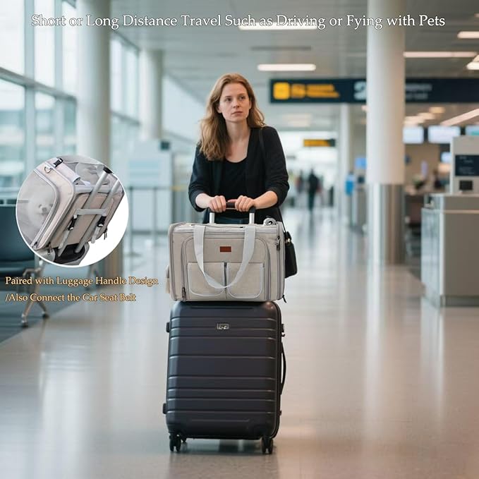 Khaki Dog Carrier Airline Approved,Small Puppy Bag Cats Carriers Soft,Softsides Expandable,Rabbit Bunny Pets Travel Carriers Small Animals Outdoor Carry Kennel