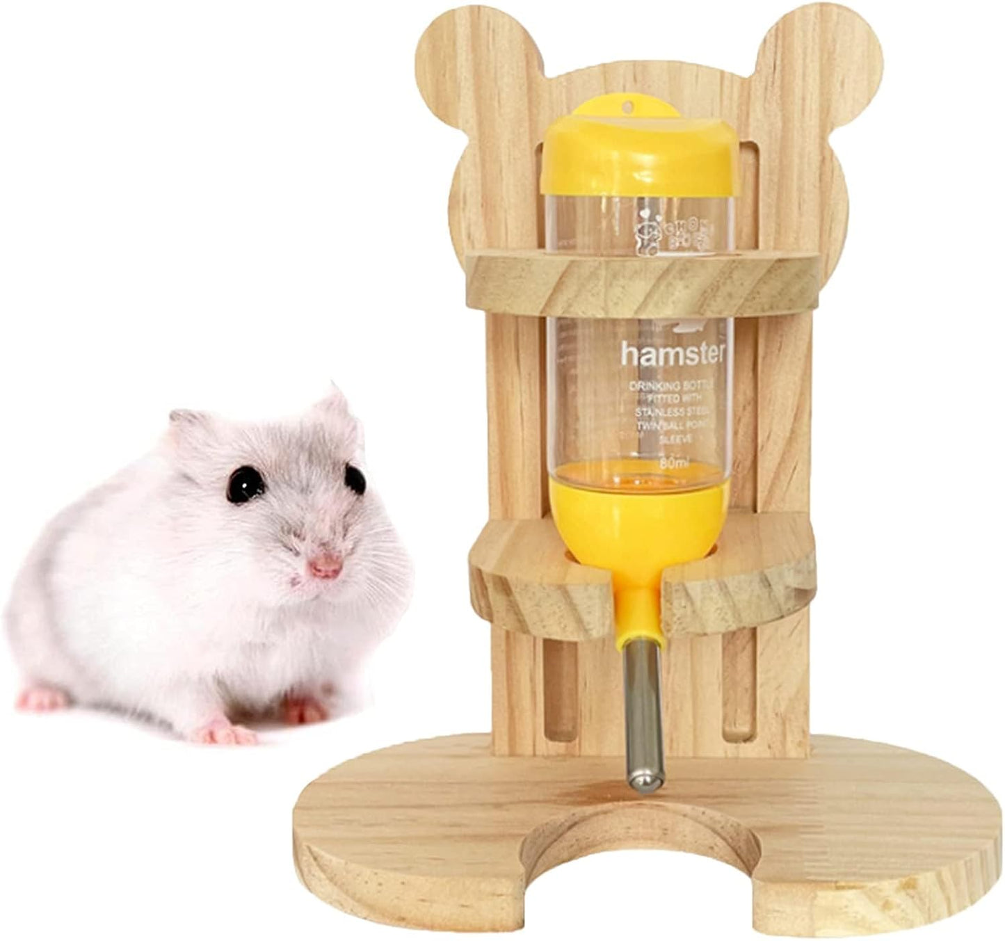 Hamiledyi Small Animal Water Bottle with Adjustable Stand & Hanging Hook, Leak-Proof Water Dispenser for Hamsters, Guinea Pigs, Gerbils, Rodent Cage Accessories(Style A)