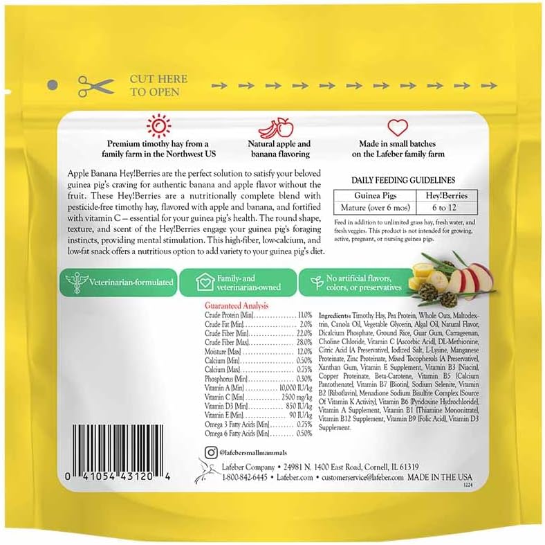 LAFEBER'S Hey!Berries for Guinea Pigs 5 oz (Natural Apple and Banana Flavoring)
