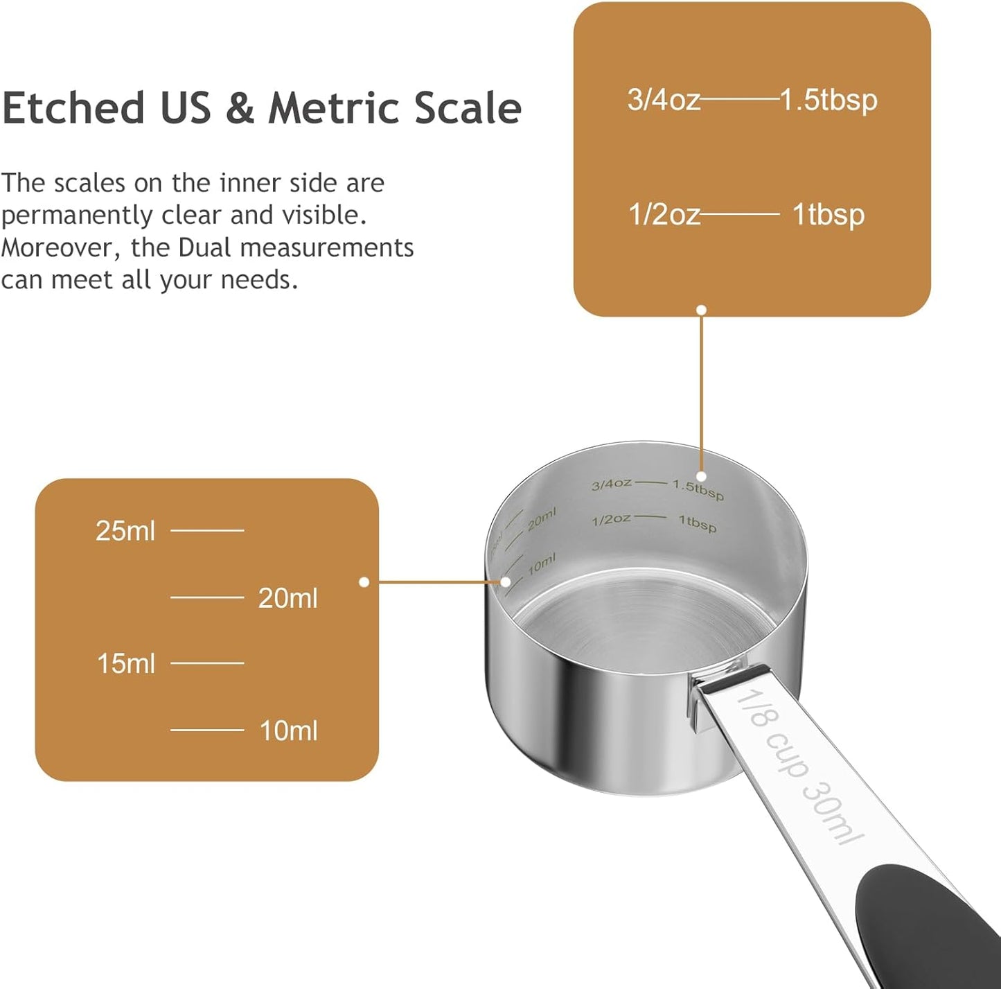 2PCS 1/8CUP(30ml) Dog Cat Food Scoop, Stainless Steel Measuring Cup, Metal Pet Scooper with Inner Precision Scale Measurement
