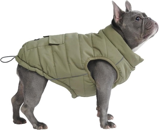 Spark Paws Dog Winter Jacket, Water-Resistant Coat, Warm Reflective Windproof Fleece-Interior, for Medium and Large Dogs - Olive - XL