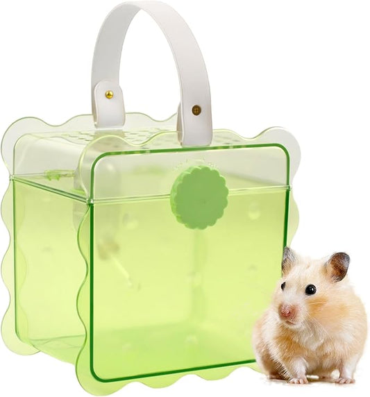 Portable Hamster Travel Cage,Dwarf Hamster Carrier Cages with Water Bottle Breathable Small Animal Outgoing Carry Case for Mice, Dwarf Hamster,Sugar Glider,Gerbils(Green)