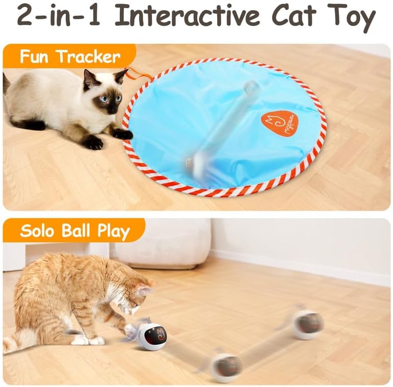 Migipaws Interactive Cat Ball Toy Set, Fun Tracker, Glowing Chase Ball with MystiChaser Pouch, Fluffy Tail, A Small Mice (White)