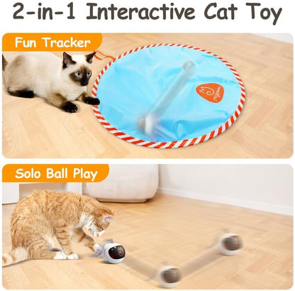 Migipaws Interactive Cat Ball Toy Set, Fun Tracker, Glowing Chase Ball with MystiChaser Pouch, Fluffy Tail, A Small Mice (White)