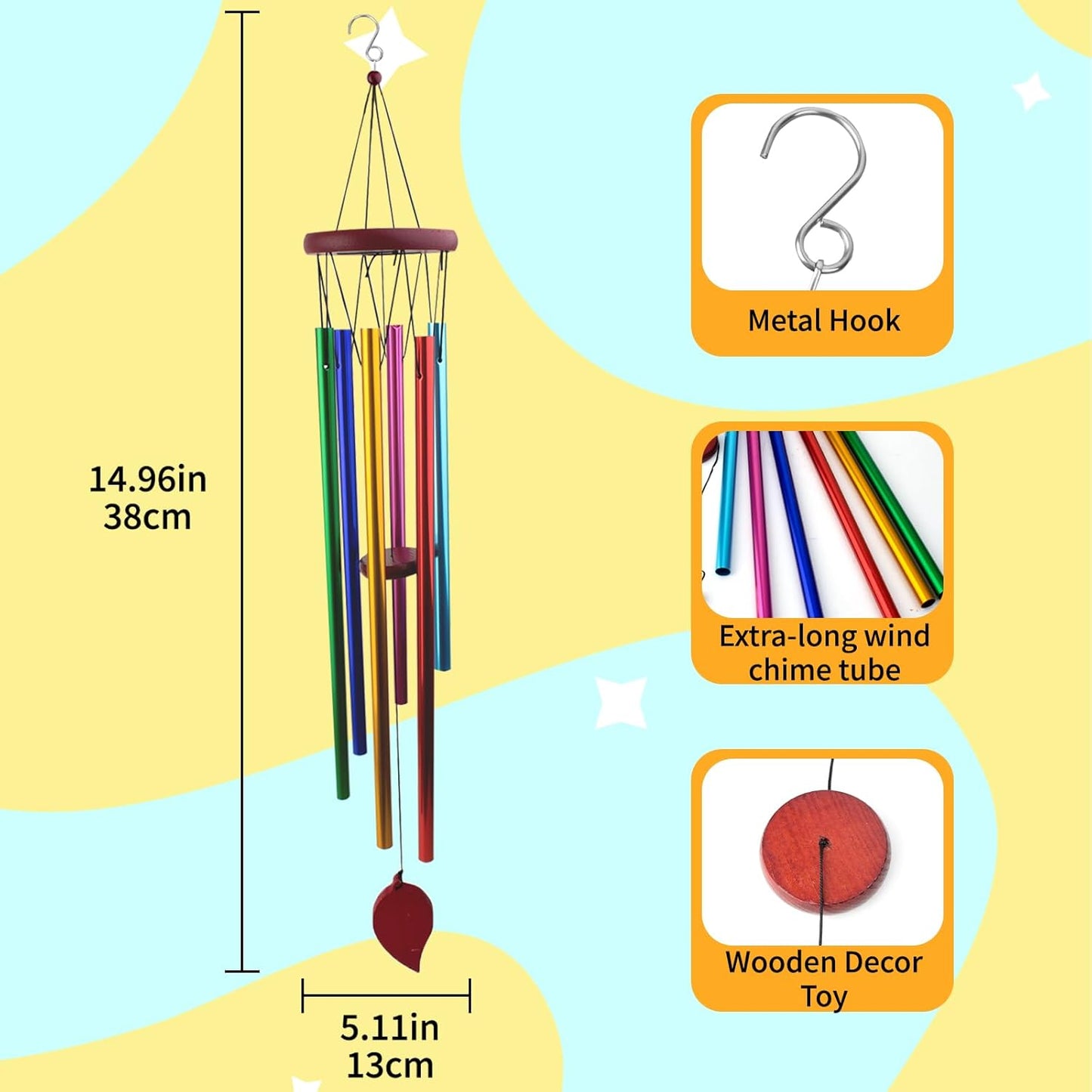 Extra-Large Bird Chewing Toys for Cage, Conure Wind Chimes Enrichment Toy with Colorful Stick, Art Hanging Decoration Bird Parrot Chime Toys for Conure, Budgie, Parakeet, Cockatiel