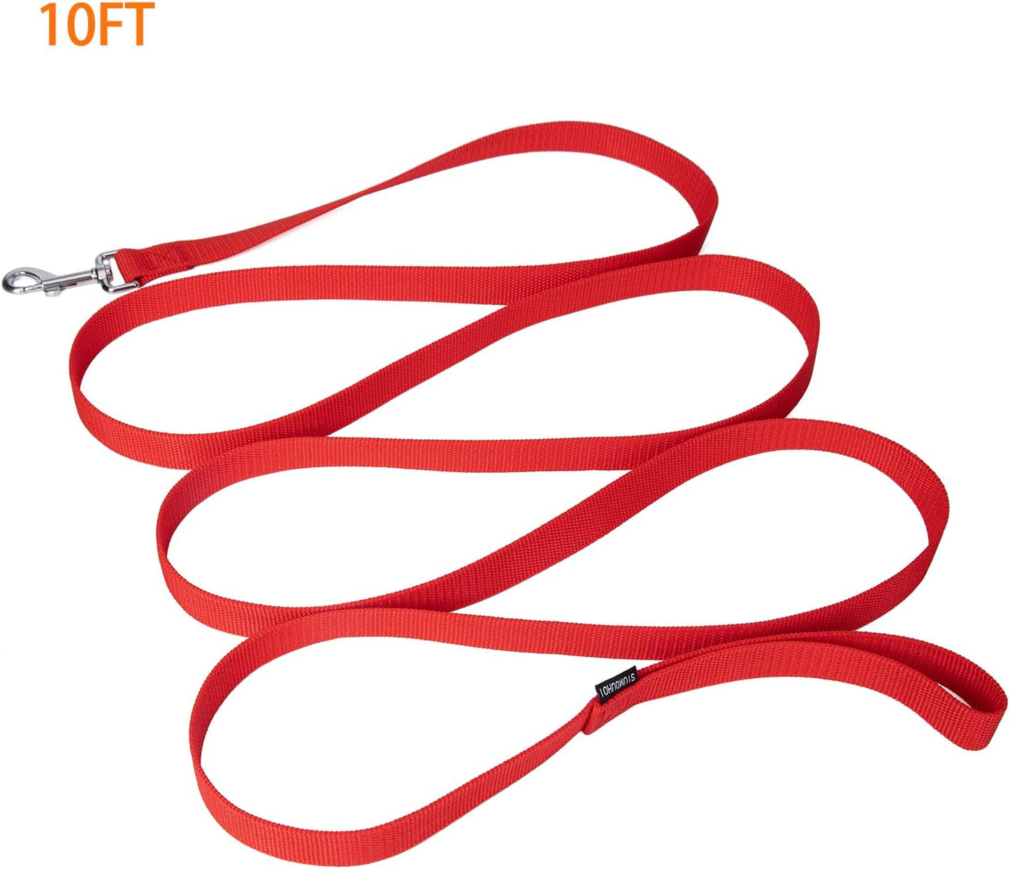 Strong Durable Nylon Dog Training Leash, 1 Inch Wide Traction Rope, 6 ft 10ft 15ft Long, for Small and Medium Dog (Red, 10 Feet)