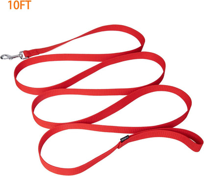 Strong Durable Nylon Dog Training Leash, 1 Inch Wide Traction Rope, 6 ft 10ft 15ft Long, for Small and Medium Dog (Red, 10 Feet)