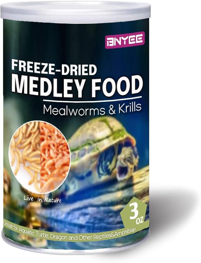 Aquatic Turtle Medley Food - Freeze Dried Shrimp & Mealworms for Aquatic Turtle, Beard Dragon and Other Reptiles & Amphibians