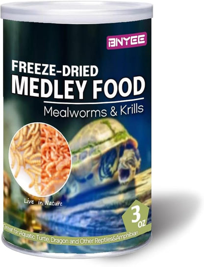 Aquatic Turtle Medley Food - Freeze Dried Shrimp & Mealworms for Aquatic Turtle, Beard Dragon and Other Reptiles & Amphibians
