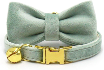 Personalized Cat Collar with Bells,Velvet Customized Small Cat Collar with Name Tag,Pet Collar with Name Phone Number Engraved ID Tags for Boy and Girl Kitten Cats (Mint Powder)