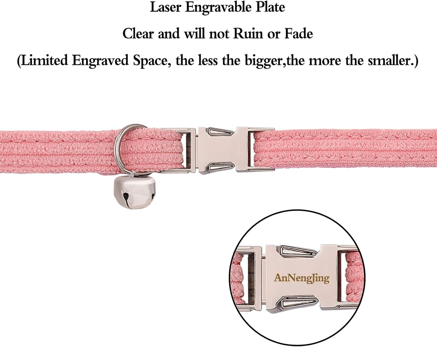 Personalized Cat Collar with Name Plate,Adjustable Tough Nylon Cat ID Collars with Bell,Customize Engraved Pet Name and Phone Number (Velvet Style C)