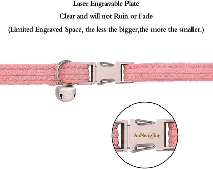 Personalized Cat Collar with Name Plate,Adjustable Tough Nylon Cat ID Collars with Bell,Customize Engraved Pet Name and Phone Number (Velvet Style C)