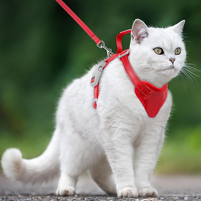 Cat Harness and Leash Set Escape Proof for Kitten Walking, Soft Adjustable Top Handle Vest Harnesses for Cats, Easy Control Breathable Reflective Small Medium Large, Red, XXS
