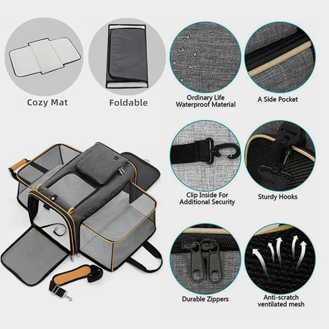 Expandable Travel Small Dog Cat Carrier(Large),Airline Approved Soft-Sided Pet Carrier with Removable Fleece Pad and Pockets for Cats/Puppy and Small Animals