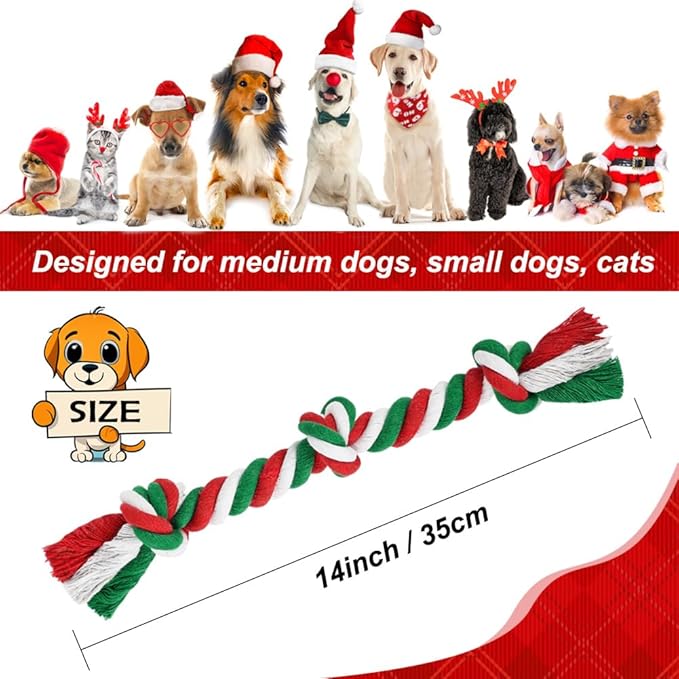 SZEE Dog Rope Toys, 14 in 3 Knots Chew Rope for Medium and Small Dogs, Natural Cotton Pull Toy for Tug of War and Teeth Cleaning (Red)