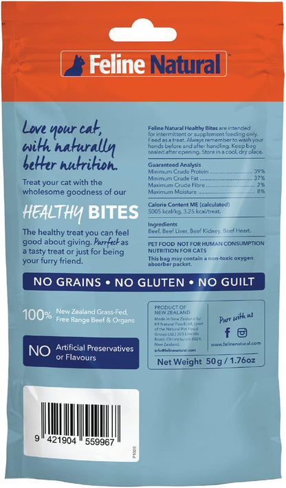 Feline Natural Freeze Dried Cat Treats – New Zealand Single-Source Protein Treats for Cats - Grain-Free Healthy Cat Snacks, Beef Bites, 1.76oz