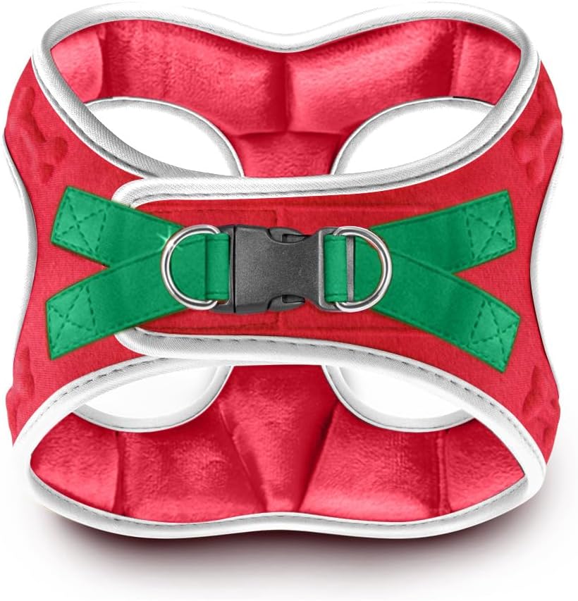 Comfort Fit Christmas Step-in Dog Harness – Festive All-Weather Dog & Puppy Harness | Adjustable, Soft Padded, No-Pull Holiday Vest for Small & Medium Dogs, Easy to Put On, Secure Buckle Fit