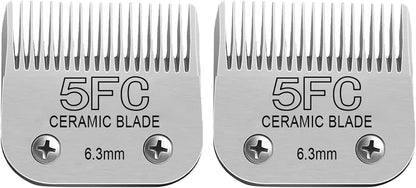 Detachable Pet Dog Clipper Blades, Compatible with Size-5FC(6.3mm), Most Oster A5, KM Series Clippers,Made of Ceramic Blade & Stainless Steel Blade 2Pack