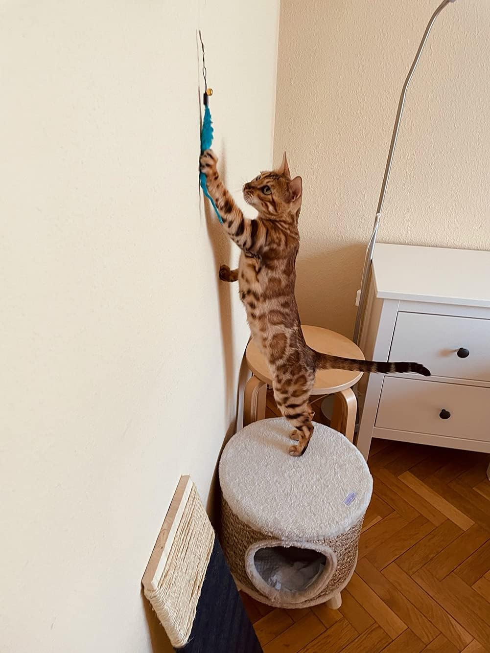 24 PCS Cat Worm Toy Replacement Teaser with Bell Refills Indoor Cat's Interactive Wand and Catch Wand Soft Squiggly Worm Teaser Refills Attachment Interactive Catch Toy Accessories （6 Color）