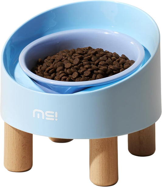 MS!MAKE SURE Cat Bowls, Adjustable Elevated Ceramic Cat Bowls with Anti-Slip Rubber Pad, Splash Guard, Lead & Cadmium Free, Whisker Friendly, for Puppies & Cats - 5.1" Wide, 295ML (10 oz), Blue