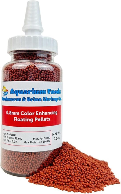 Aquatic Foods Inc. 0.8mm Micro Intense Color Enhancing Floating Pellets for Guppies, Tetras, Bettas, Nano Fish, All Baby Fish…2.5oz Squeeze Bottle