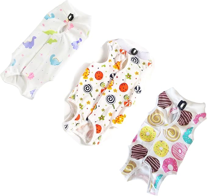 3 PCS Cat Recovery Suit for Spay Abdominal Wounds Female, Cat Onesie for Cats After Surgery, Pet Surgery Recovery Suit Kitten Onesie for Cats Anti Licking (Sweet, Medium)