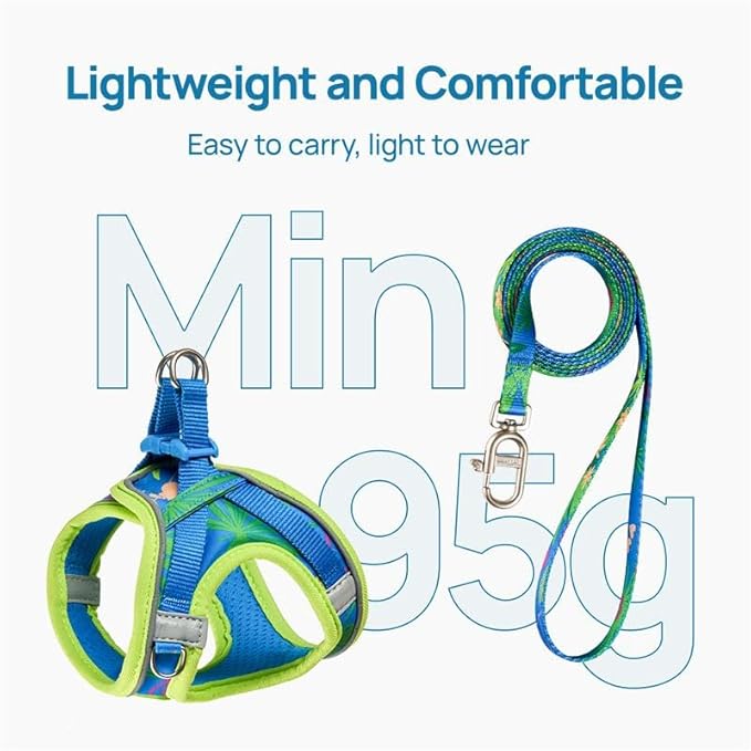 Cat Harness and Leash Set, Step-in Escape Proof Adjustable Vest Harness for Small Medium Large Cats, Lightweight Soft Breathable Reflective Kitten Harness for Walking Travel, Camping(Hawaii Green, S)