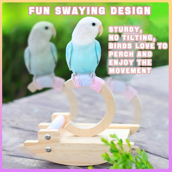 8Pcs Wooden Bird Stand Perch Training Playstand - Chew Toy & Shaky Gym for Parrots, Bird Playground Play Stands for Parakeets Cockatiels, Conures, Macaws, Finches Lovebirds