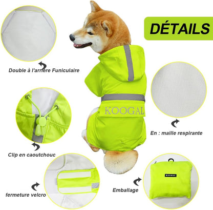 Dog Raincoat Apparel Poncho Waterproof Dog Clothes,Pet Jacket Dog Raincoats,Dog Raincoats for Small to Medium Sized Dogs(Fluor-Yellow,3XL)