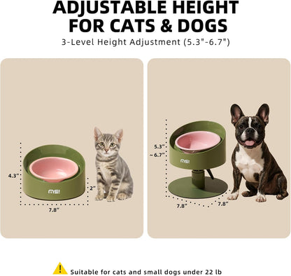 MS!MAKE SURE Adjustable Raised Cat Bowls, Ceramic Elevated Cat Bowls, Pet Bowl with Anti - Slip Rubber Pad, Leak - Proof, Lead & Cadmium Free, Whisker - Friendly, for All Life Stages of Age Pink Green