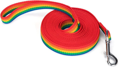 Strong Durable Nylon Dog Training Leash, 1 Inch Wide Traction Rope, 6 ft 10ft 15ft Long, for Small and Medium Dog (Rainbow, 15 Feet)