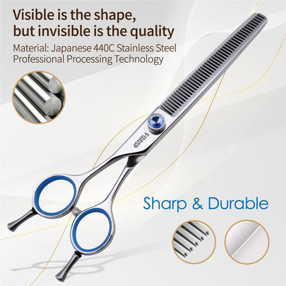 Left Handed Thinning Shears for Dogs 7in Professional Dog Thinning Shears for Grooming 56 Teeth Dog Grooming Scissors for Pet Cat Japanese 440C Stainless Steel(7.0'' Blending)