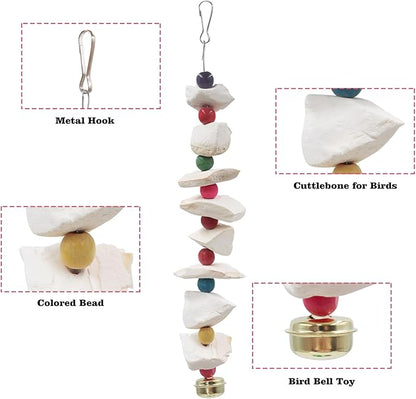 2 Pack Bird Toys with Cuttlebone, Parakeet Toys, Bird Beak Grinding Stone, Cage Accessories for Parakeets, Cuttlefish Bone for Budgies, Cockatiels, Lovebirds, Green Cheeks, Small to Medium Birds