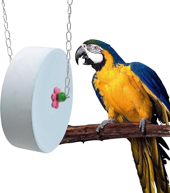 Bird Beak Grinding Stone – Large Blue Cylinder Parrot Chew Toy with Metal Hanging Chain – Cage Accessory for Macaws, African Greys, Cockatiels & Medium to Large Birds