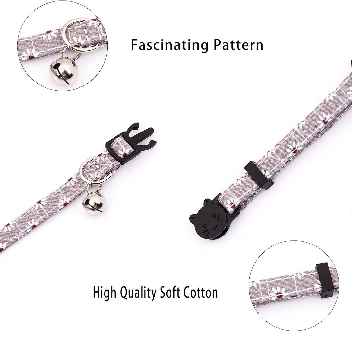 4 Pack Cotton Breakaway Cat Collar with Bell,Safety Adjustable Cat Collars Set,Ideal for Girl Cats Boy Cats