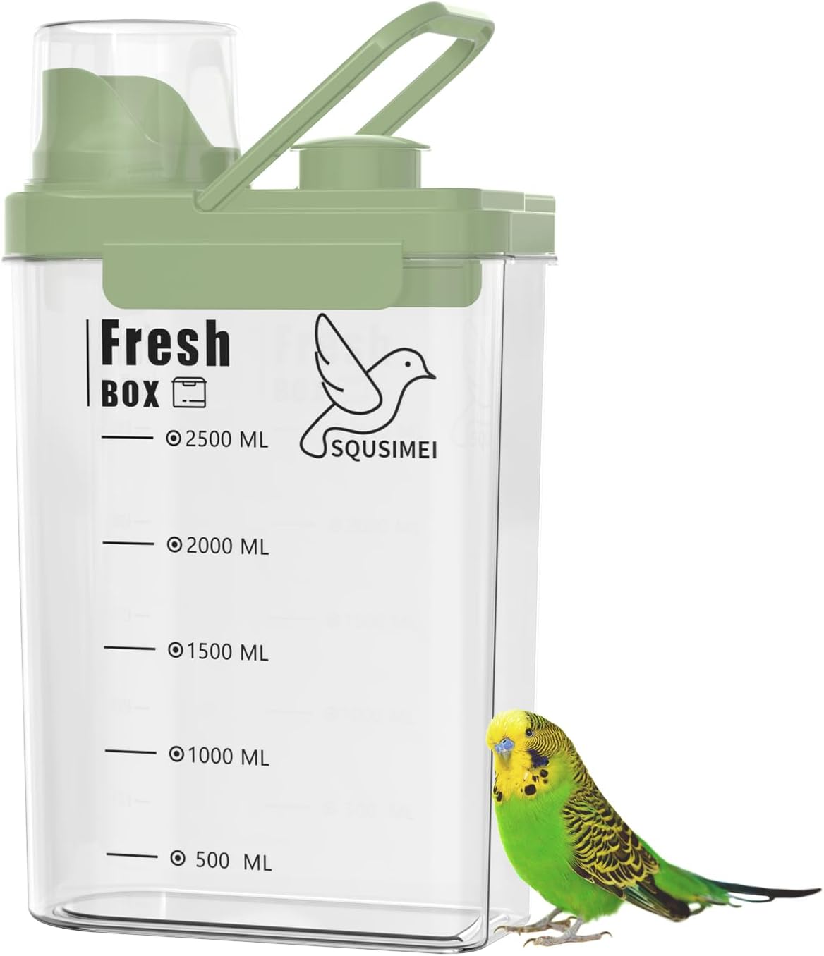 3 Qt/2.8 L Bird Seed Storage Container with Lids Airtight Measuring Cup, Bird Seed Dispenser Pet Food Container Are Used to Store Bird Food, Chicken Feed BPA Free (2.8L, Green)