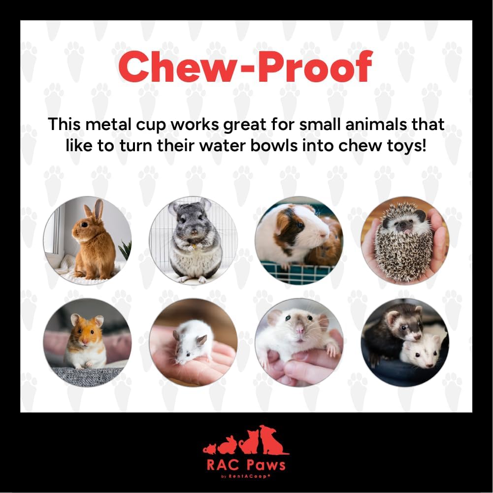 RAC Paws by RentACoop DIY Auto-Fill Metal Cups Waterer Kit - Great for Small Animals, Pets, Bunnies, Ferret, Chickens, Hamsters, Guinea Pigs, Rabbits, Chinchillas, Mice, Rats - 6 Pack